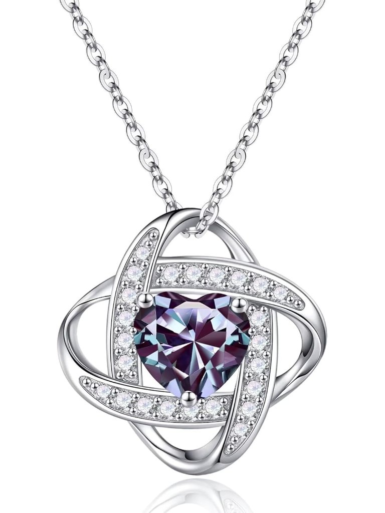 Eternal Love Silver Knot Necklace With June Birthstone